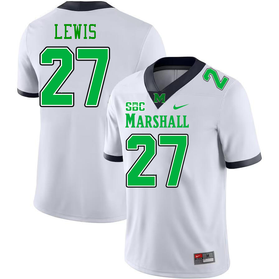 Marshall Thundering Herd #27 Cannon Lewis College Football Jerseys Stitched-White Marshall Thundering Herd #27 Cannon Lewis College Football Jerseys Stitched-White